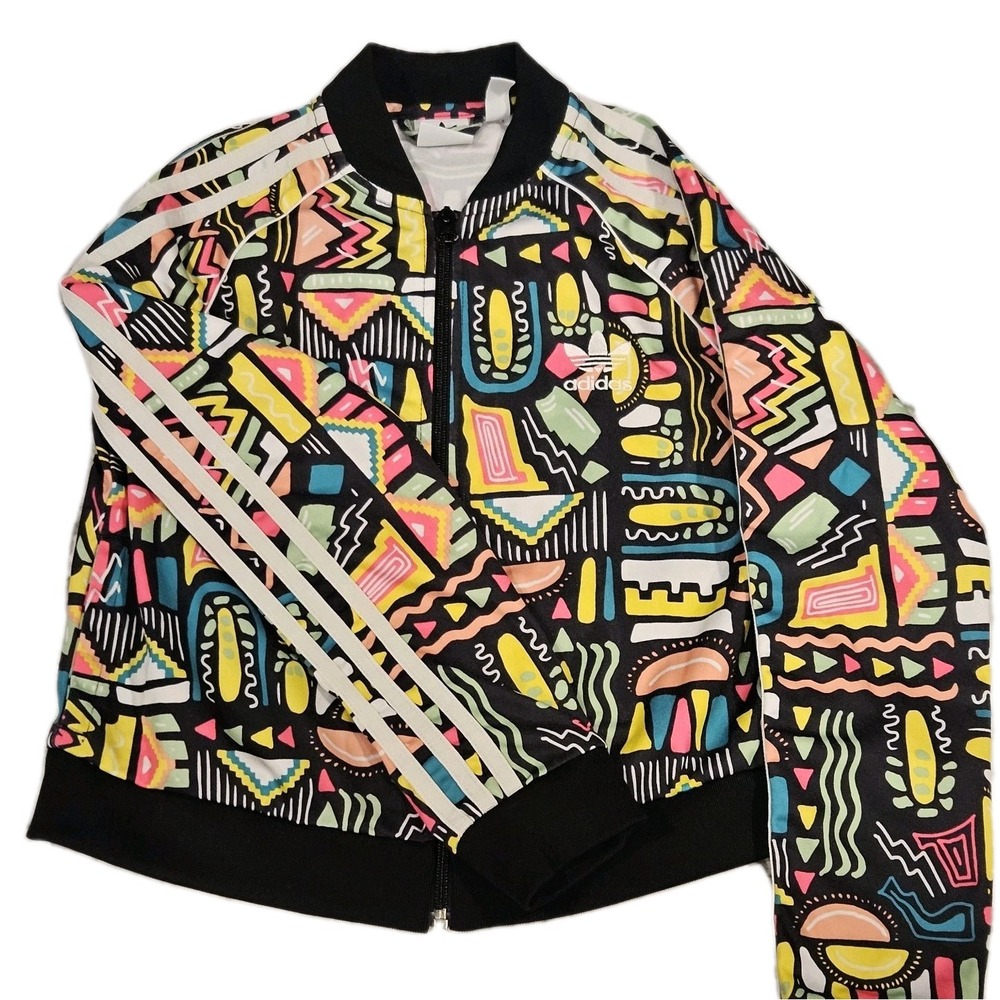 Adidas Girls Zip-Up Track Jacket – Size M (UK 11/12) – Colorful Abstract Print